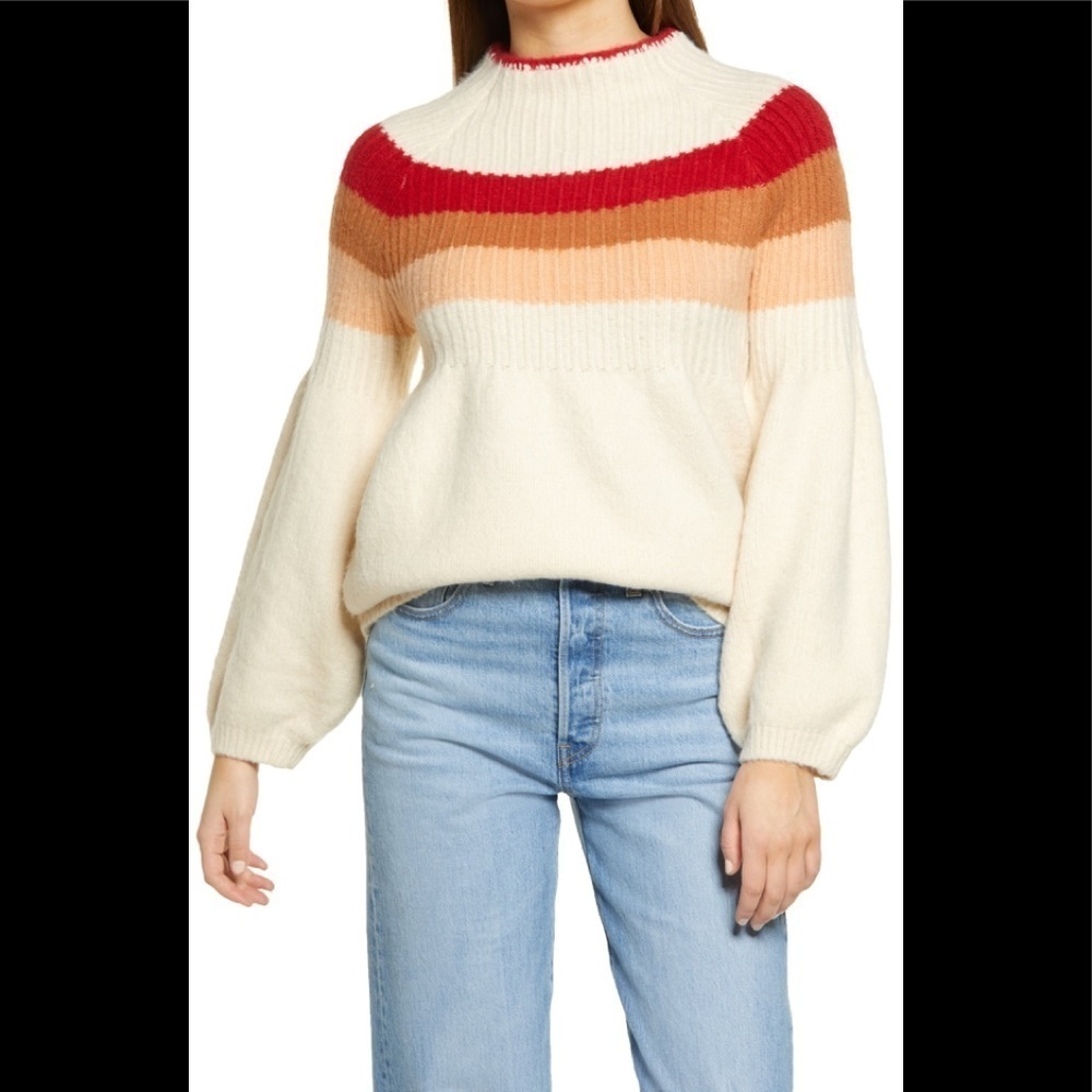 All In Favor Placed Stripe Sweater In Oatmeal Multi